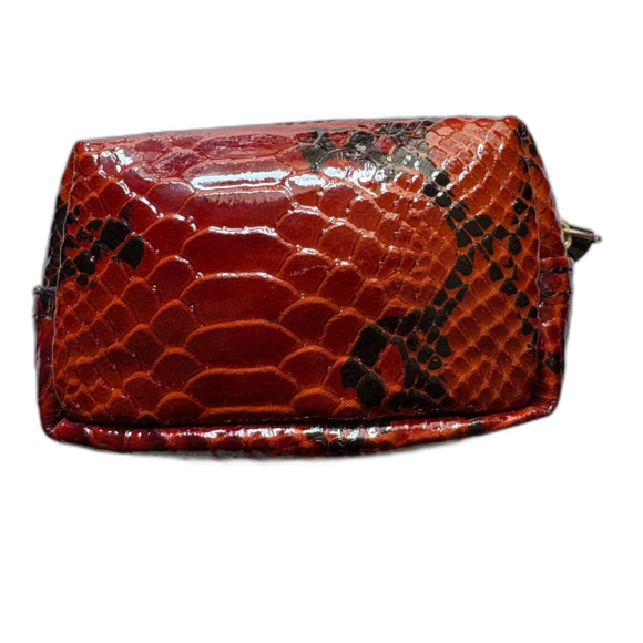Yamamoto Red Faux Snakeskin Embossed Leather Zip Pouch Small Bag Coin Purse - Picture 4 of 7